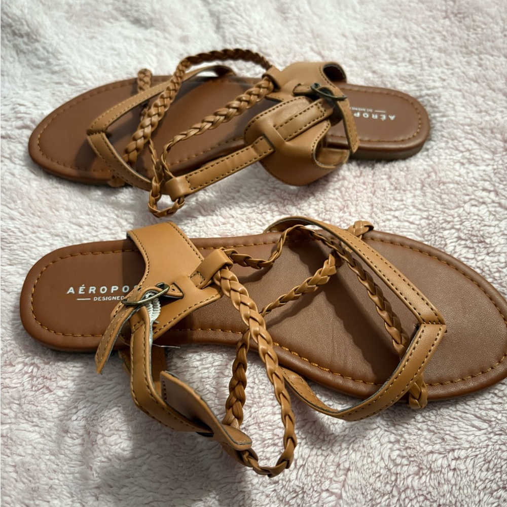 Aeropostale Tan Sandals with Braided Straps